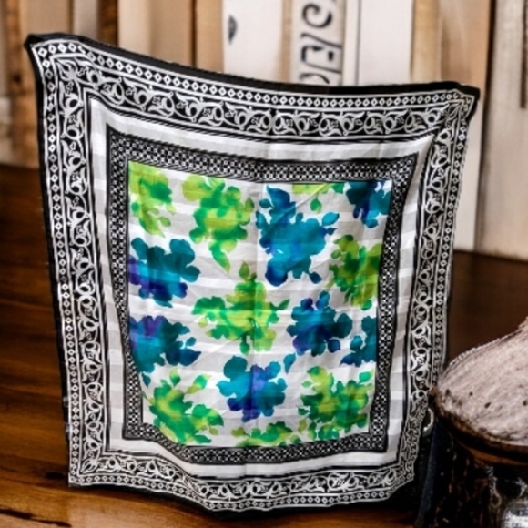 Berkshire Accessories - Berkshire Vintage 30 x 30 Ornate Blue Green Floral Royal Scarf Made In Italy
